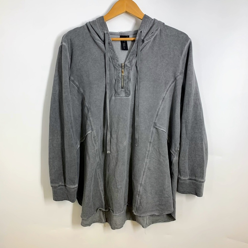 Focus Casual Life Gray Washed‎ Distressed Zip Hoodie Sweatshirt Women's Size L